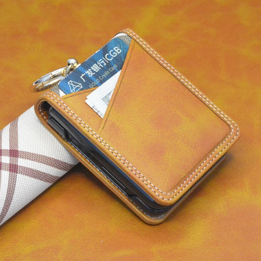 For Samsung Galaxy Z Flip7 FE 5G / Z Flip6 5G Case Metal Ring Card Holder Leather Coated PC Phone Cover - Brown