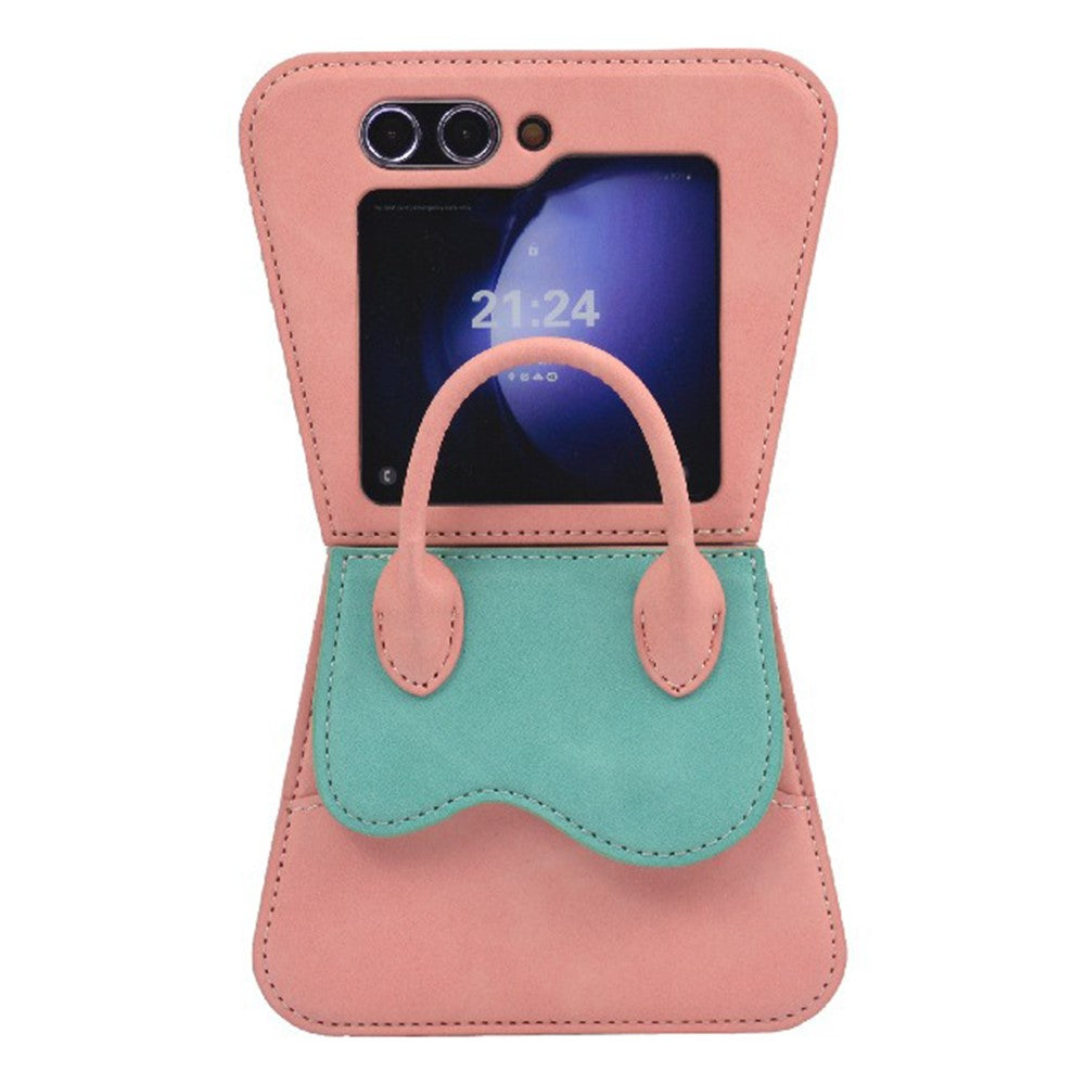 For Samsung Galaxy Z Flip7 FE 5G / Z Flip6 5G Case Card Slot Kickstand Leather+PC Crossbody Phone Handbag - Pink