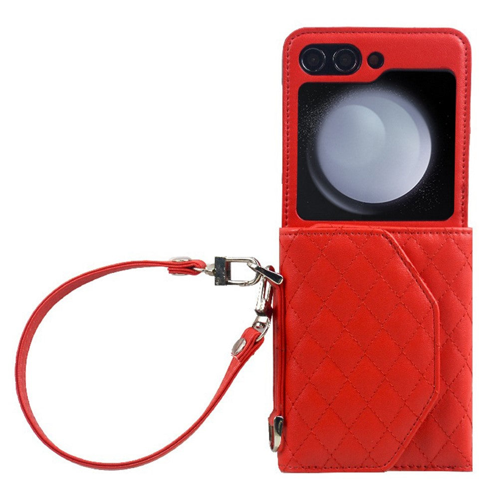 For Samsung Galaxy Z Flip7 FE 5G / Z Flip6 5G Case Handbag Wallet Style Rhombus Pattern Leather + PC Phone Cover - Red
