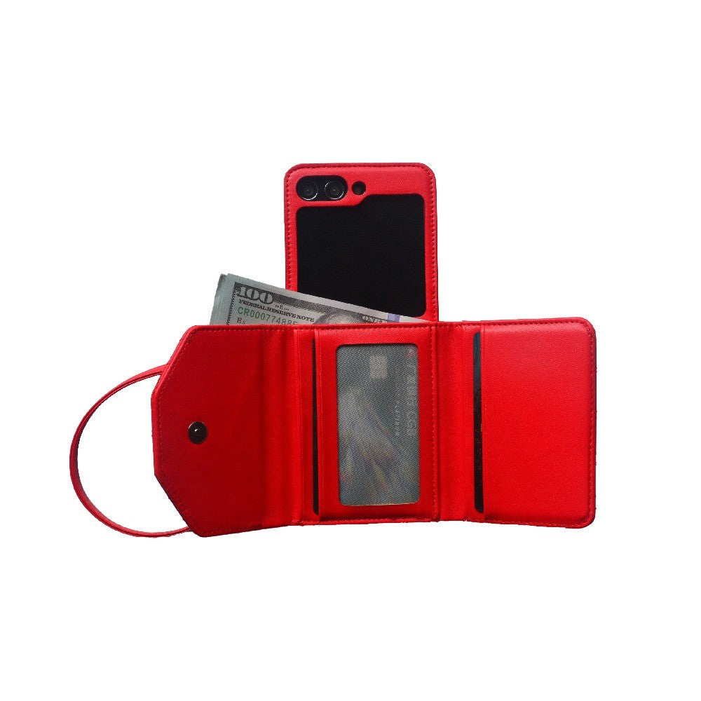 For Samsung Galaxy Z Flip7 FE 5G / Z Flip6 5G Case Handbag Wallet Style Rhombus Pattern Leather + PC Phone Cover - Red