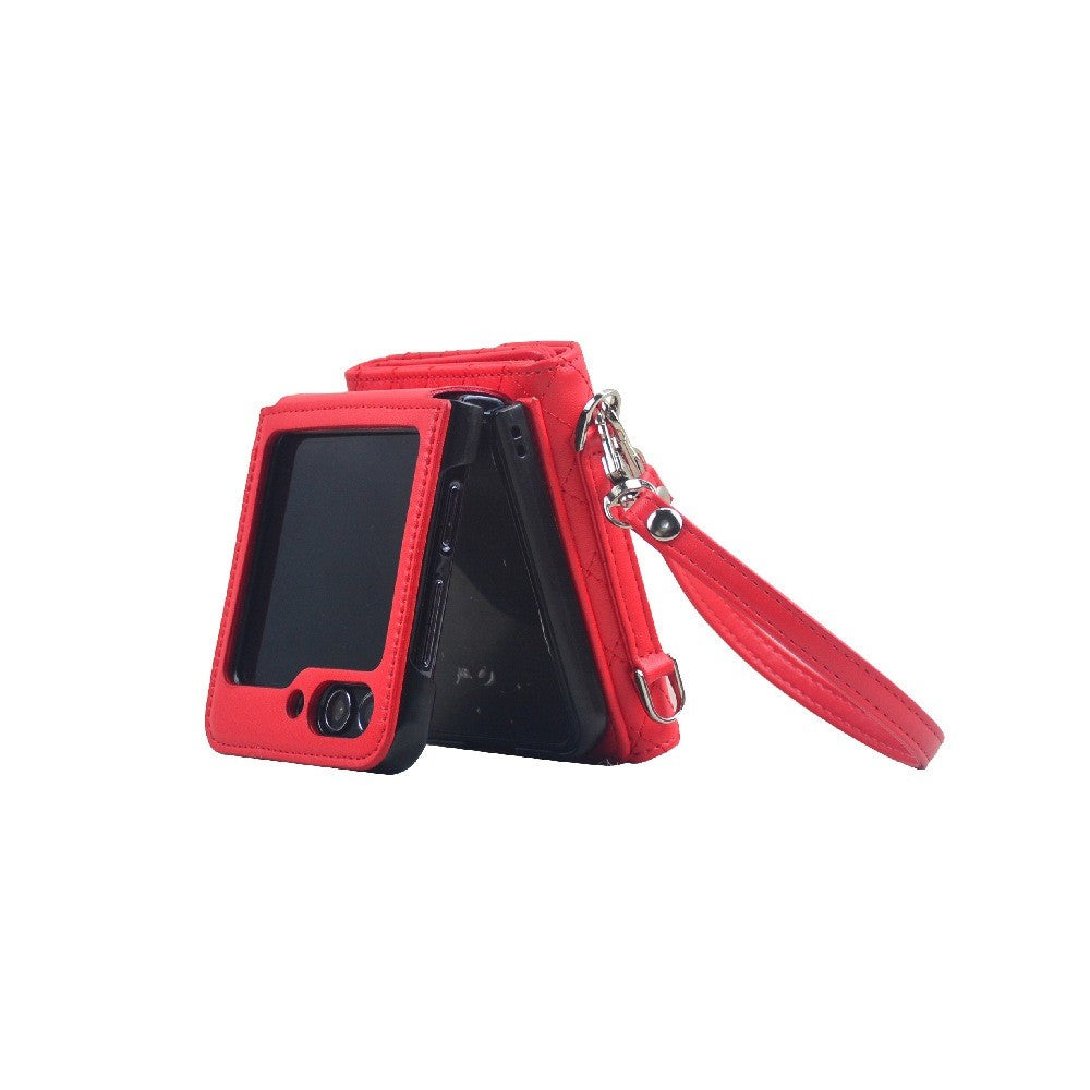 For Samsung Galaxy Z Flip7 FE 5G / Z Flip6 5G Case Handbag Wallet Style Rhombus Pattern Leather + PC Phone Cover - Red