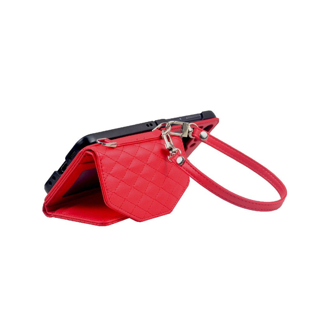 For Samsung Galaxy Z Flip7 FE 5G / Z Flip6 5G Case Handbag Wallet Style Rhombus Pattern Leather + PC Phone Cover - Red