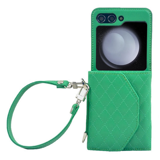 For Samsung Galaxy Z Flip7 FE 5G / Z Flip6 5G Case Handbag Wallet Style Rhombus Pattern Leather + PC Phone Cover - Green