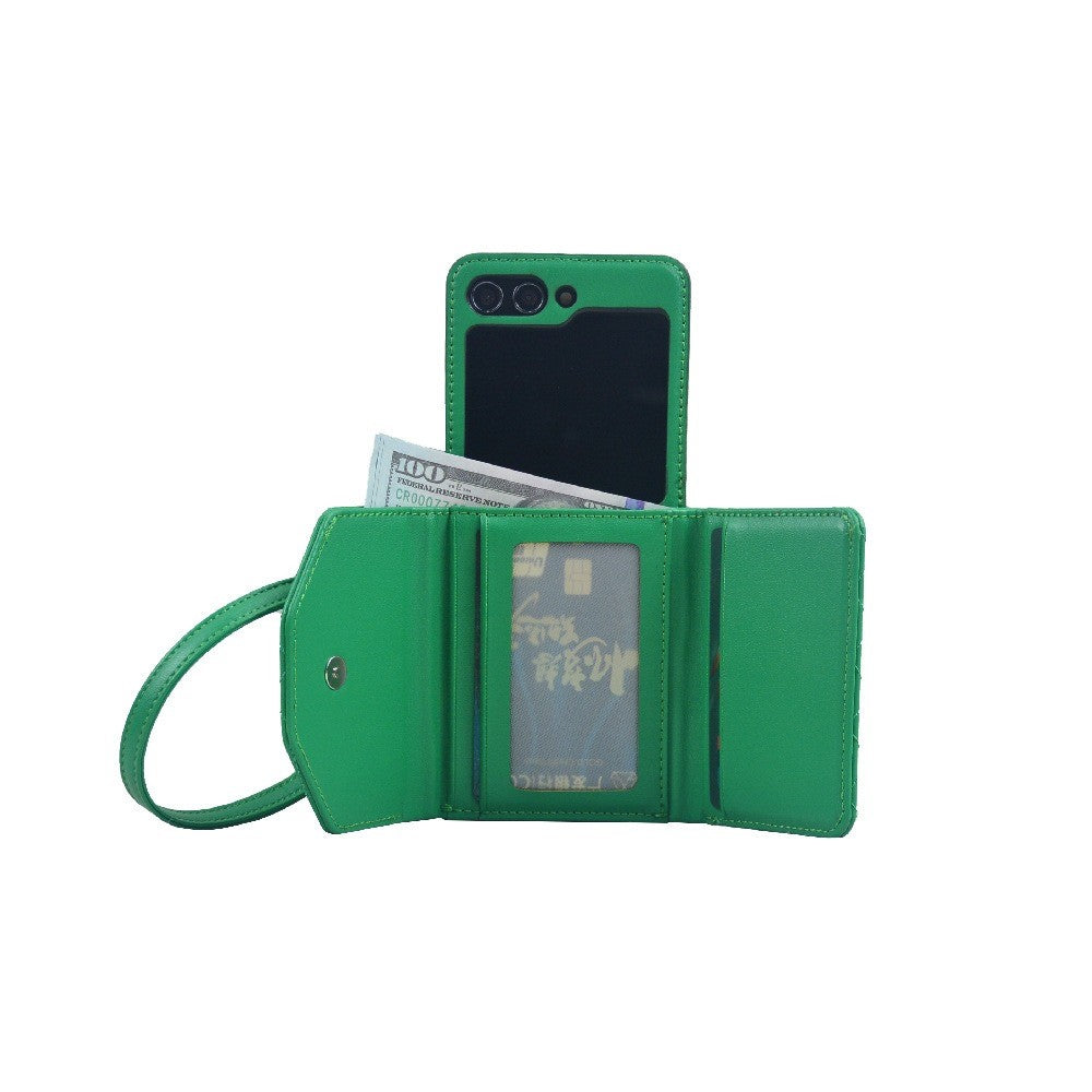 For Samsung Galaxy Z Flip7 FE 5G / Z Flip6 5G Case Handbag Wallet Style Rhombus Pattern Leather + PC Phone Cover - Green