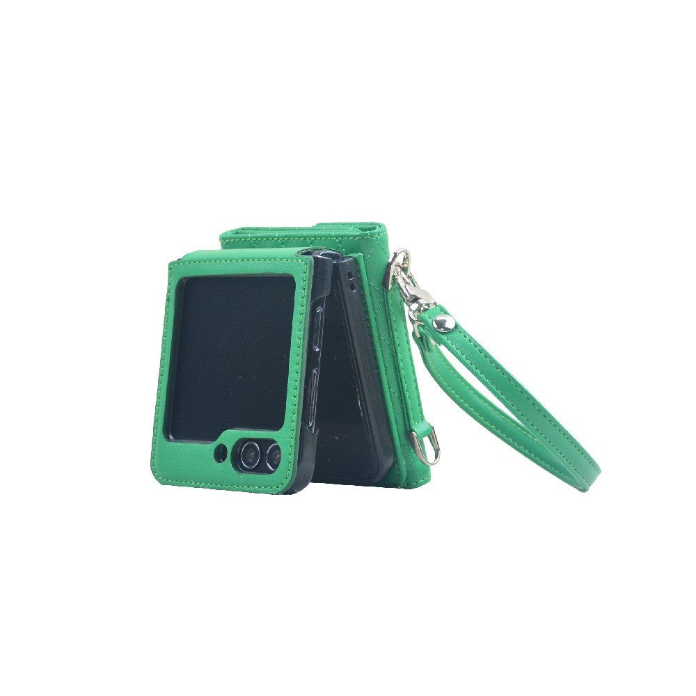 For Samsung Galaxy Z Flip7 FE 5G / Z Flip6 5G Case Handbag Wallet Style Rhombus Pattern Leather + PC Phone Cover - Green