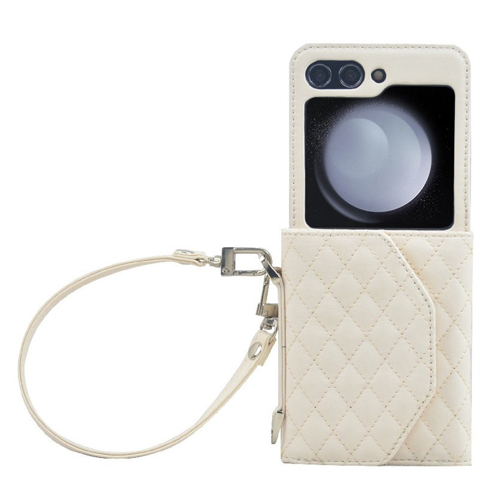 For Samsung Galaxy Z Flip7 FE 5G / Z Flip6 5G Case Handbag Wallet Style Rhombus Pattern Leather + PC Phone Cover - White