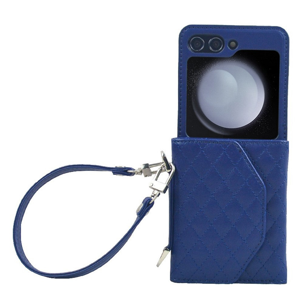 For Samsung Galaxy Z Flip7 FE 5G / Z Flip6 5G Case Handbag Wallet Style Rhombus Pattern Leather + PC Phone Cover - Blue