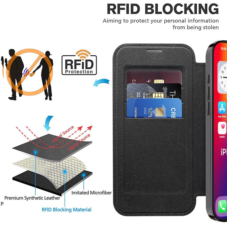 For iPhone 16 Pro Case Compatible with MagSafe PU Leather Card Slots Phone Cover - Black