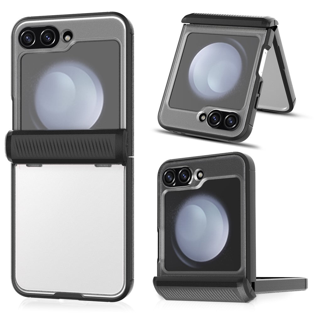 For Samsung Galaxy Z Flip7 FE 5G / Z Flip6 5G Case Hinge Protection PC+TPU Phone Cover with PET Screen Film - Black