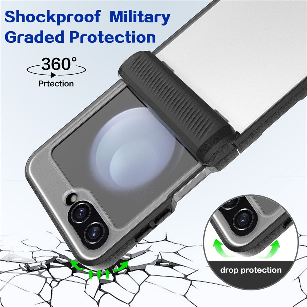 For Samsung Galaxy Z Flip7 FE 5G / Z Flip6 5G Case Hinge Protection PC+TPU Phone Cover with PET Screen Film - Black