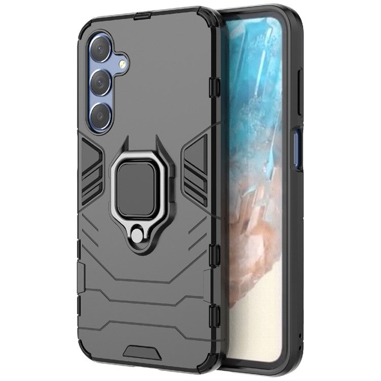 For Samsung Galaxy M35 5G Case Ring Kickstand PC+TPU Protective Phone Cover - Black