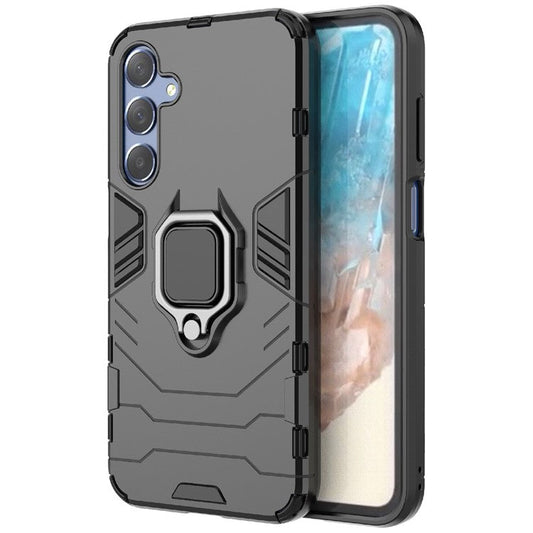 For Samsung Galaxy M35 5G Case Ring Kickstand PC+TPU Protective Phone Cover - Black