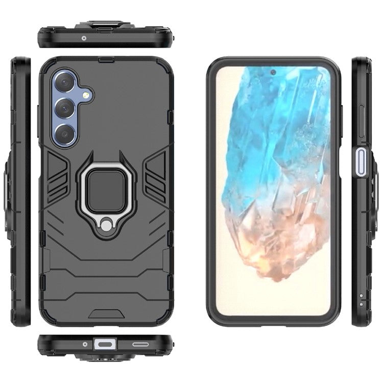 For Samsung Galaxy M35 5G Case Ring Kickstand PC+TPU Protective Phone Cover - Black