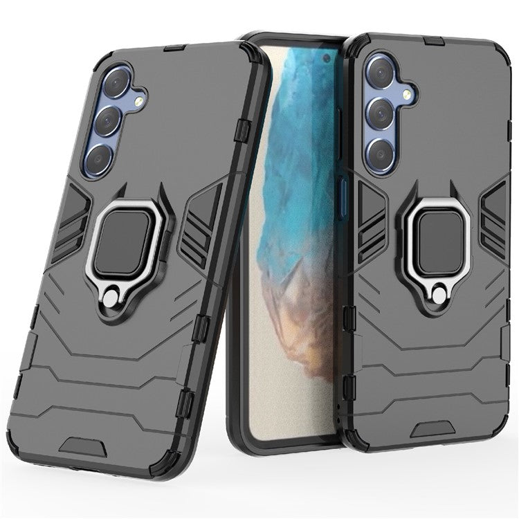 For Samsung Galaxy M35 5G Case Ring Kickstand PC+TPU Protective Phone Cover - Black