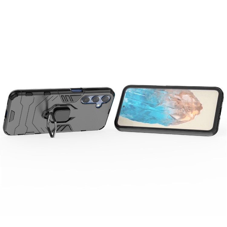 For Samsung Galaxy M35 5G Case Ring Kickstand PC+TPU Protective Phone Cover - Black