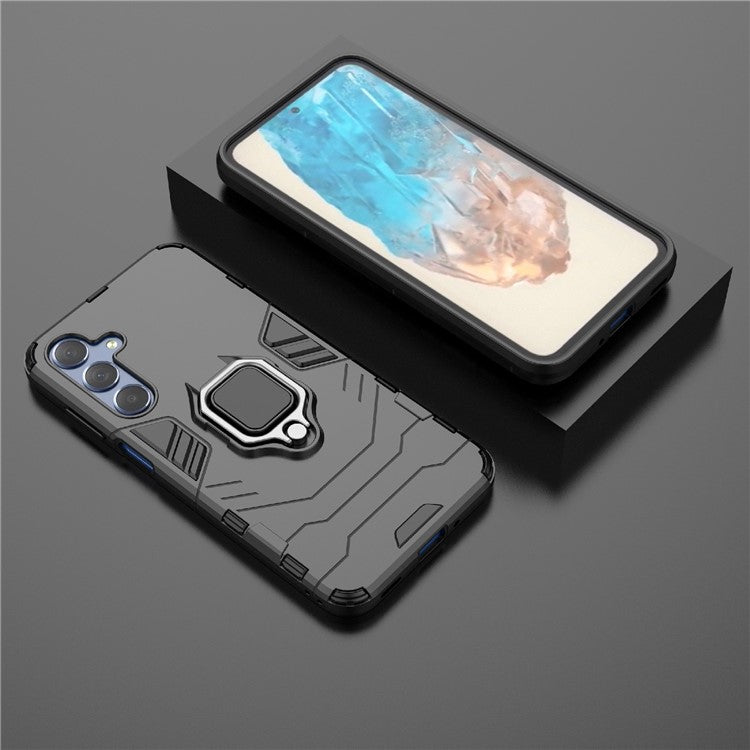 For Samsung Galaxy M35 5G Case Ring Kickstand PC+TPU Protective Phone Cover - Black