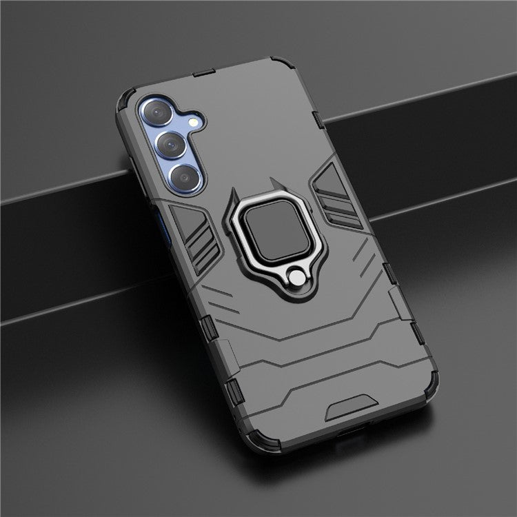 For Samsung Galaxy M35 5G Case Ring Kickstand PC+TPU Protective Phone Cover - Black