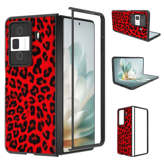 For Honor Magic Vs3 5G Case Leopard Pattern Leather Coated PC Phone Cover - Red