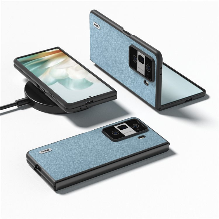 ABEEL For Honor Magic Vs3 5G Case Litchi Texture Genuine Cow Leather+PC Phone Cover - Baby Blue