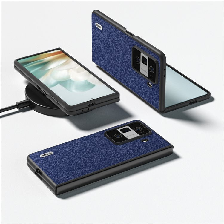 ABEEL For Honor Magic Vs3 5G Case Litchi Texture Genuine Cow Leather+PC Phone Cover - Blue