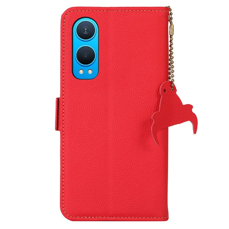TJ For OnePlus Nord CE4 Lite 5G / Oppo K12x 5G (China) Case RFID Blocking Genuine Cow Leather Phone Cover - Red