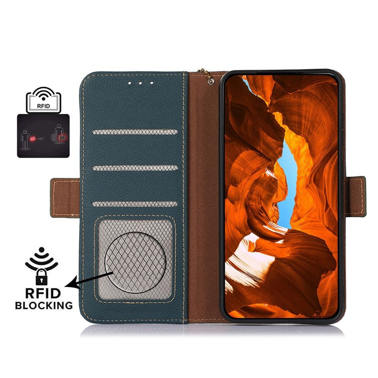 TJ For OnePlus Nord CE4 Lite 5G / Oppo K12x 5G (China) Case RFID Blocking Genuine Cow Leather Phone Cover - Green