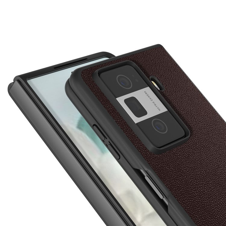 ABEEL For Honor Magic Vs3 5G Case Black Edge Genuine Cow Leather PC Phone Cover - Coffee