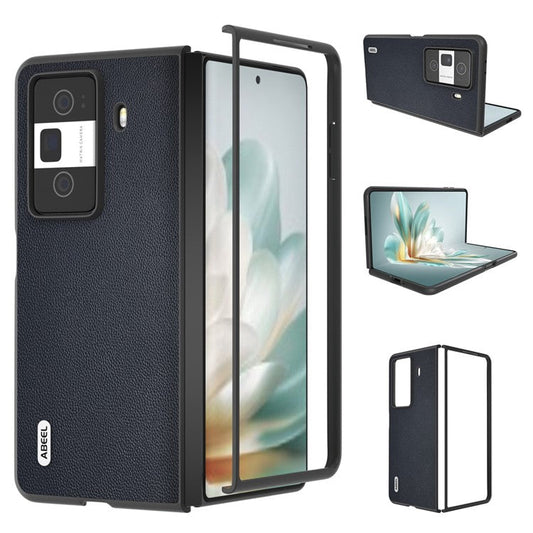 ABEEL For Honor Magic Vs3 5G Case Black Edge Genuine Cow Leather PC Phone Cover - Blue