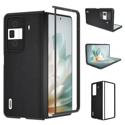 ABEEL For Honor Magic Vs3 5G Case Black Edge Genuine Cow Leather PC Phone Cover - Black