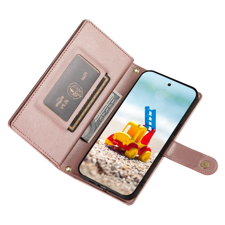 DF-011 For Google Pixel 9 Pro XL Leather Case Zipper Wallet Stand Crossbody Phone Cover - Pink