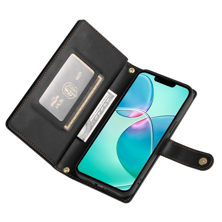 DF-011 For iPhone 16e Case Zipper Wallet PU Leather Crossbody Phone Bag - Black