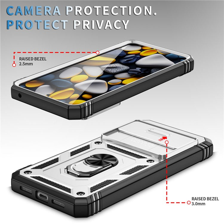 For Google Pixel 8 Pro Case Camshield Ring Holder Kickstand TPU+PC Phone Cover - White