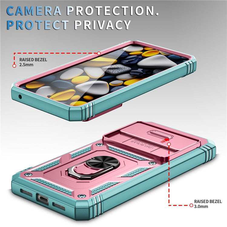 For Google Pixel 8 Pro Case Camshield Ring Holder Kickstand TPU+PC Phone Cover - Pink+Green