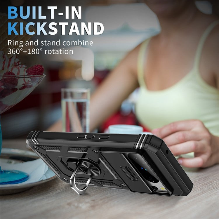 For Google Pixel 8 Pro Case Camshield Ring Holder Kickstand TPU+PC Phone Cover - Black
