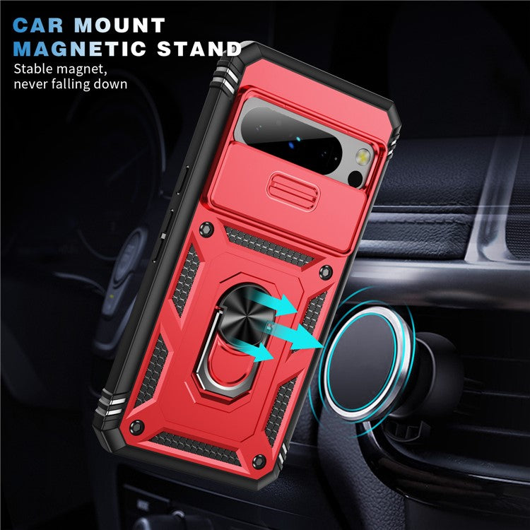 For Google Pixel 8 Pro Case Camshield Ring Holder Kickstand TPU+PC Phone Cover - Black+Red