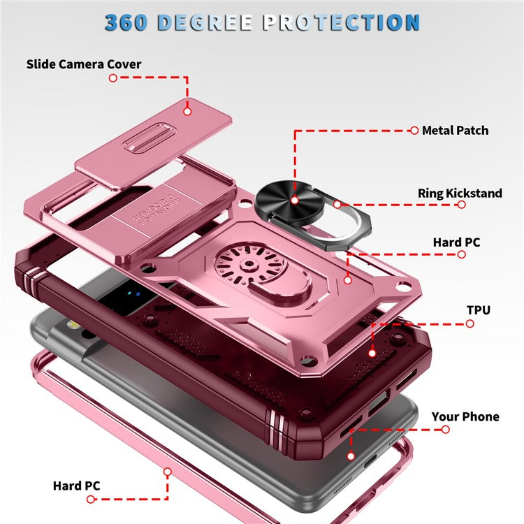 For Google Pixel 8 Pro Case Camshield Ring Holder Kickstand TPU+PC Phone Cover - Dark Red