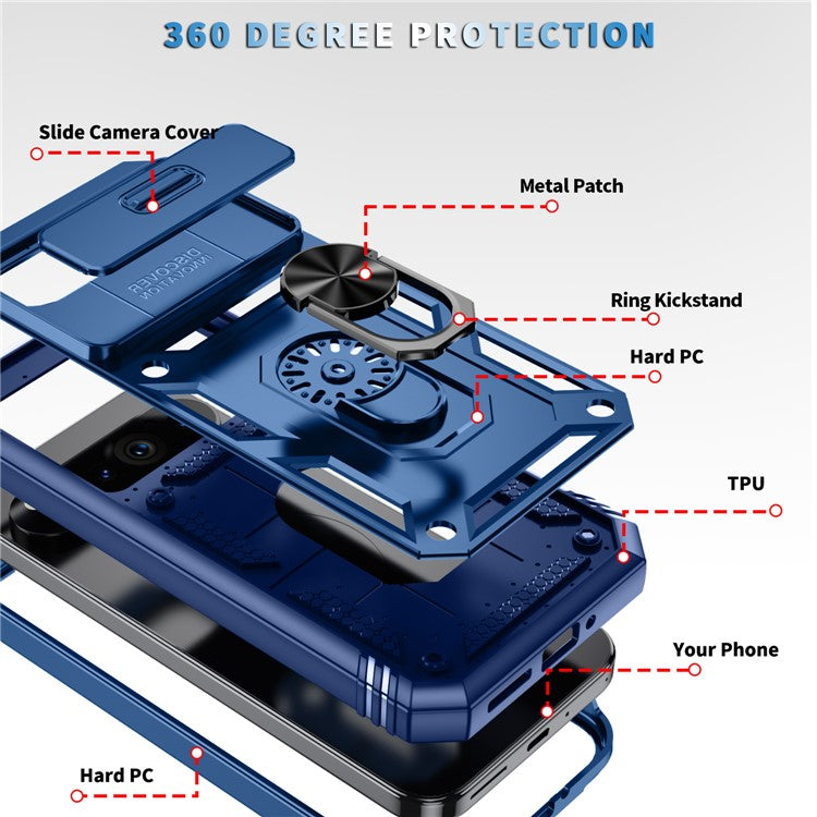 For Google Pixel 9 Pro XL Case Slide Lens Cover Kickstand TPU+PC Phone Protector - Blue