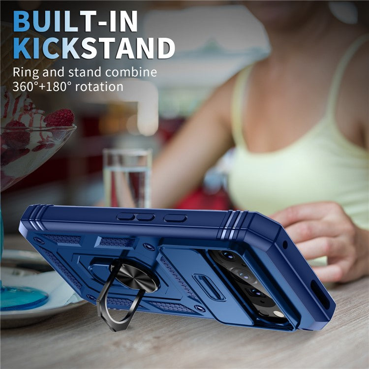 For Google Pixel 9 Pro XL Case Slide Lens Cover Kickstand TPU+PC Phone Protector - Blue