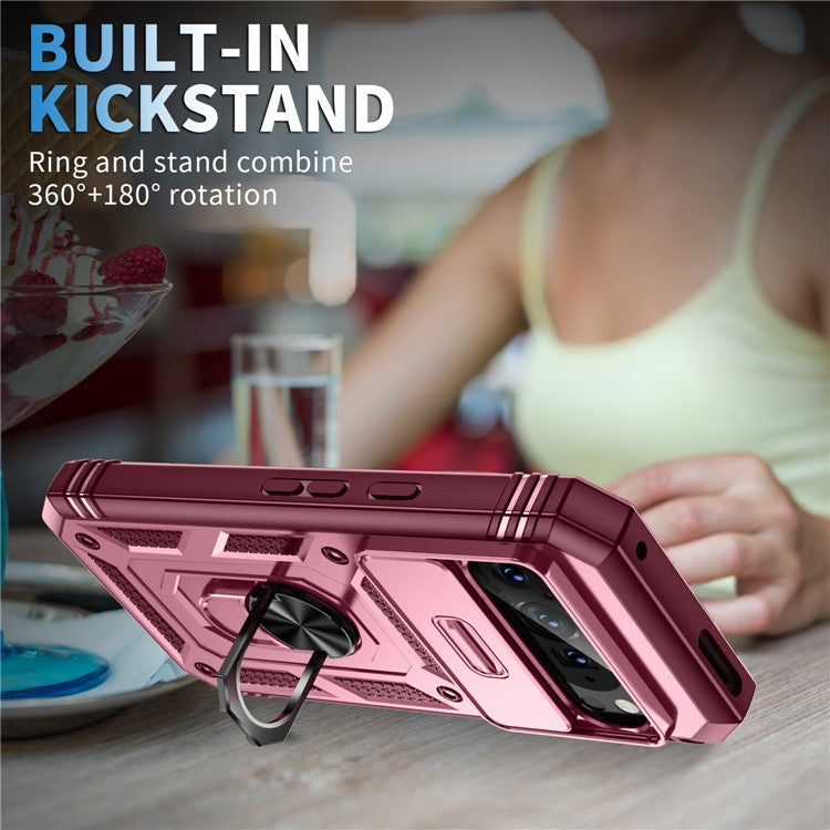 For Google Pixel 9 Pro XL Case Slide Lens Cover Kickstand TPU+PC Phone Protector - Dark Red