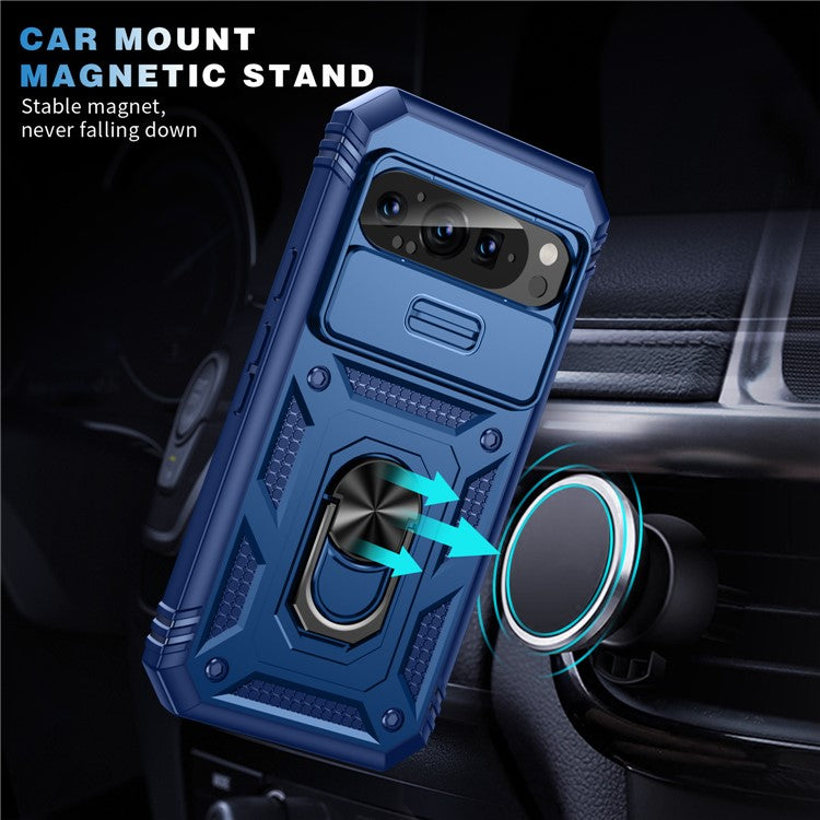 For Google Pixel 9 / Pixel 9 Pro Case Camshield Rotary Kickstand TPU+PC Phone Cover - Blue
