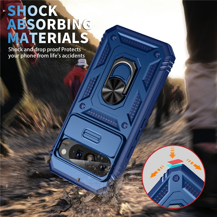 For Google Pixel 9 / Pixel 9 Pro Case Camshield Rotary Kickstand TPU+PC Phone Cover - Blue