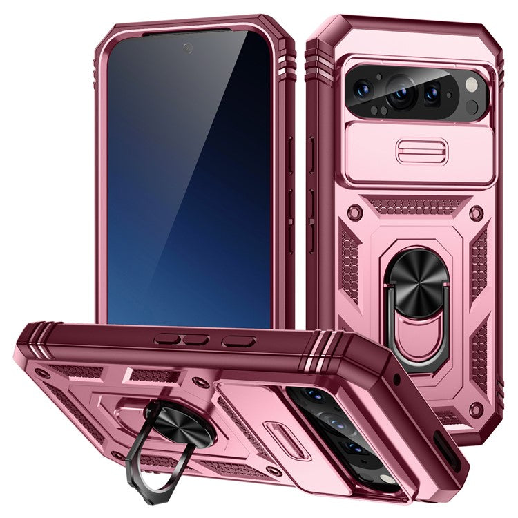 For Google Pixel 9 / Pixel 9 Pro Case Camshield Rotary Kickstand TPU+PC Phone Cover - Dark Red