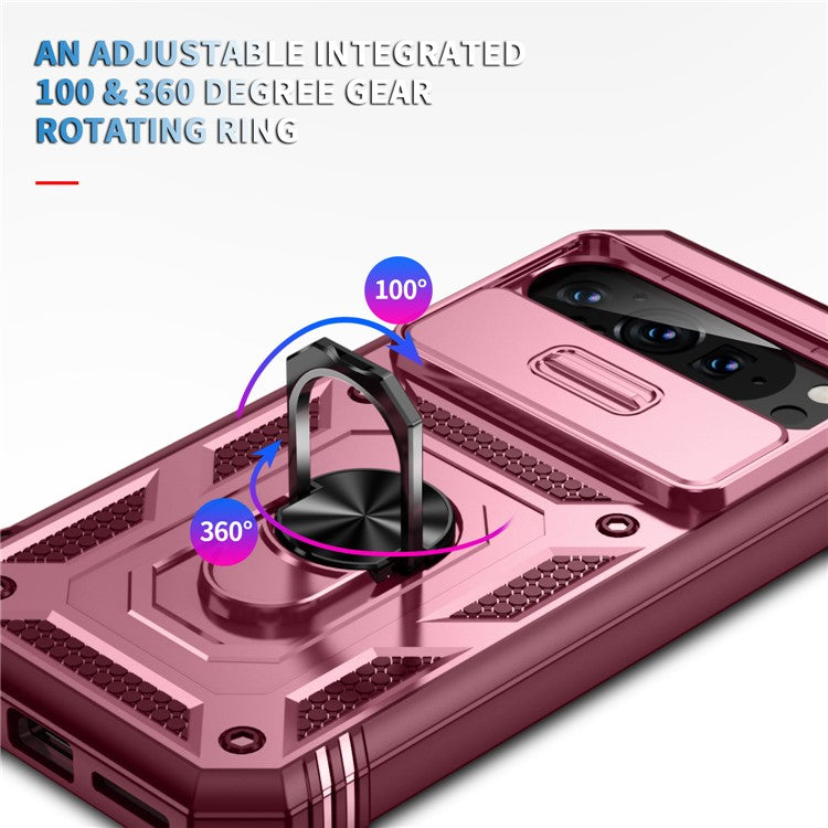 For Google Pixel 9 / Pixel 9 Pro Case Camshield Rotary Kickstand TPU+PC Phone Cover - Dark Red