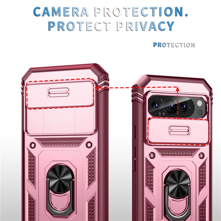 For Google Pixel 9 / Pixel 9 Pro Case Camshield Rotary Kickstand TPU+PC Phone Cover - Dark Red