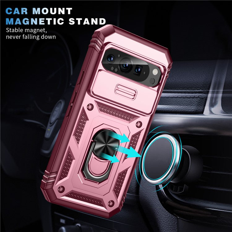 For Google Pixel 9 / Pixel 9 Pro Case Camshield Rotary Kickstand TPU+PC Phone Cover - Dark Red