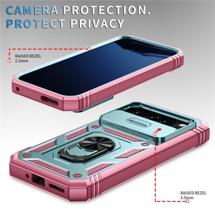 For Google Pixel 9 / Pixel 9 Pro Case Camshield Rotary Kickstand TPU+PC Phone Cover - Green+Pink