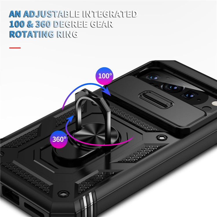 For Google Pixel 9 / Pixel 9 Pro Case Camshield Rotary Kickstand TPU+PC Phone Cover - Black