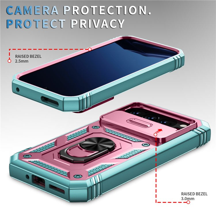 For Google Pixel 9 / Pixel 9 Pro Case Camshield Rotary Kickstand TPU+PC Phone Cover - Pink+Green