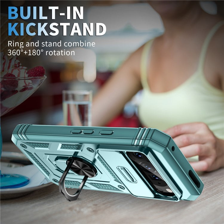 For Google Pixel 9 / Pixel 9 Pro Case Camshield Rotary Kickstand TPU+PC Phone Cover - Green