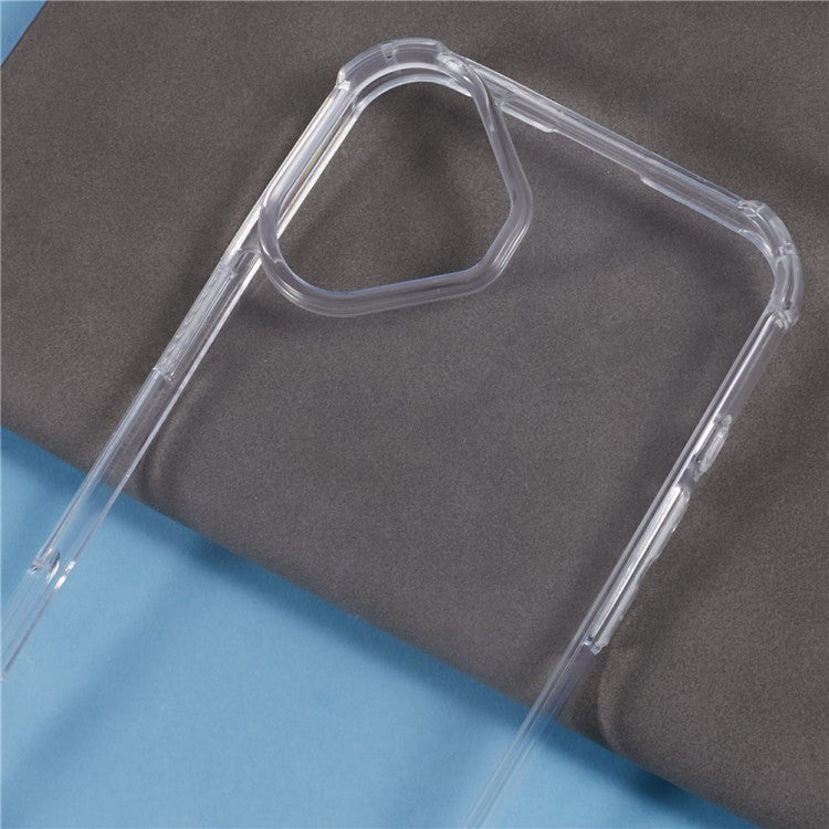 For iPhone 16 Plus Clear Case Acrylic + TPU Corners Shockproof Phone Cover with Lanyard - Blue+Red